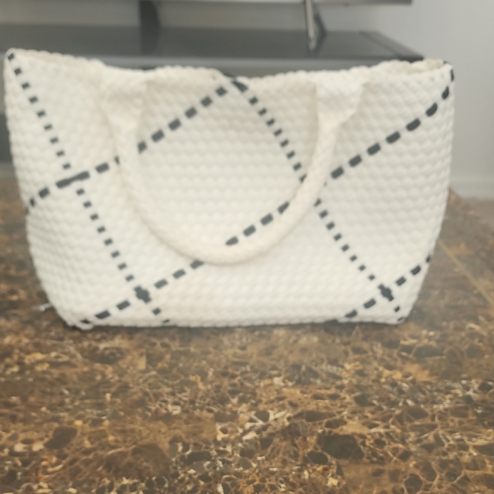 BCBGMaxAzria White and Black Checkered Tote